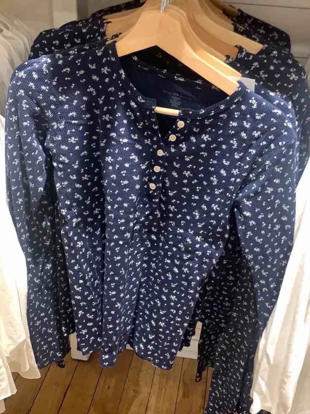 Navy Floral Henley Long-Sleeve Shirt